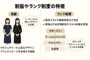 これに合う画像を生成してください。16:9で。代替テキストもおねがいします 制服やランク制度の特徴