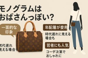 [A] ストリート風コーデの具体例を追記 [B] 年代別のモノグラム使用シーンを追加 [C] バッグのサイズ別で印象の違いを解説 [D] 若者人気の理由をアイコンで補足

